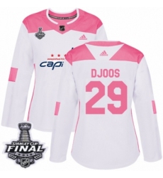 Women's Adidas Washington Capitals #29 Christian Djoos Authentic White/Pink Fashion 2018 Stanley Cup Final NHL Jersey