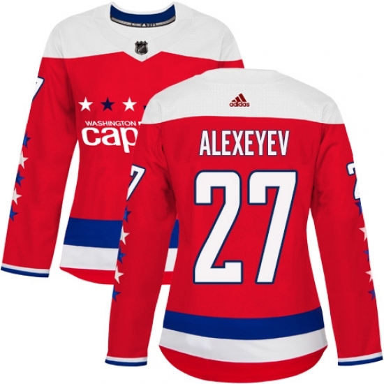 Women's Adidas Washington Capitals #27 Alexander Alexeyev Authentic Red Alternate NHL Jersey Women's Adidas Washington Capitals #27 Alexander Alexeyev Authentic Red Alternate NHL Jersey
