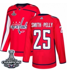Men's Adidas Washington Capitals #25 Devante Smith-Pelly Authentic Red Home 2018 Stanley Cup Final Champions NHL Jersey