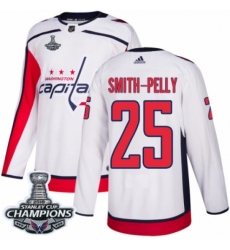Men's Adidas Washington Capitals #25 Devante Smith-Pelly Authentic White Away 2018 Stanley Cup Final Champions NHL Jersey