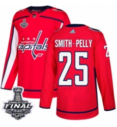 Men's Adidas Washington Capitals #25 Devante Smith-Pelly Premier Red Home 2018 Stanley Cup Final NHL Jersey