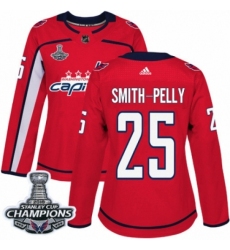 Women's Adidas Washington Capitals #25 Devante Smith-Pelly Authentic Red Home 2018 Stanley Cup Final Champions NHL Jersey