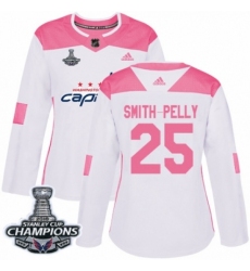 Women's Adidas Washington Capitals #25 Devante Smith-Pelly Authentic White Pink Fashion 2018 Stanley Cup Final Champions NHL Jersey