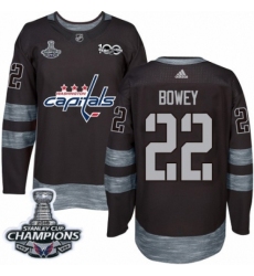 Men's Adidas Washington Capitals #22 Madison Bowey Authentic Black 1917-2017 100th Anniversary 2018 Stanley Cup Final Champions NHL Jersey