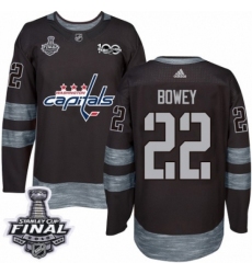 Men's Adidas Washington Capitals #22 Madison Bowey Authentic Black 1917-2017 100th Anniversary 2018 Stanley Cup Final NHL Jersey