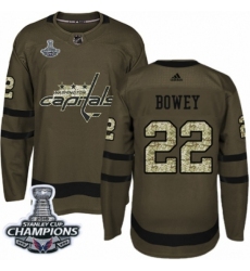Men's Adidas Washington Capitals #22 Madison Bowey Authentic Green Salute to Service 2018 Stanley Cup Final Champions NHL Jersey