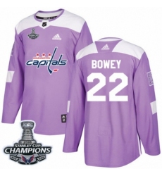 Men's Adidas Washington Capitals #22 Madison Bowey Authentic Purple Fights Cancer Practice 2018 Stanley Cup Final Champions NHL Jersey