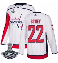 Men's Adidas Washington Capitals #22 Madison Bowey Authentic White Away 2018 Stanley Cup Final Champions NHL Jersey