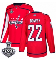 Men's Adidas Washington Capitals #22 Madison Bowey Premier Red Home 2018 Stanley Cup Final NHL Jersey