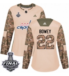 Women's Adidas Washington Capitals #22 Madison Bowey Authentic Camo Veterans Day Practice 2018 Stanley Cup Final NHL Jersey