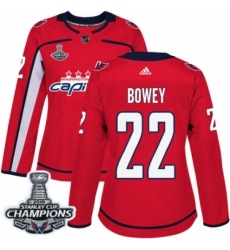 Women's Adidas Washington Capitals #22 Madison Bowey Authentic Red Home 2018 Stanley Cup Final Champions NHL Jersey