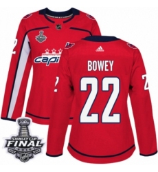 Women's Adidas Washington Capitals #22 Madison Bowey Authentic Red Home 2018 Stanley Cup Final NHL Jersey