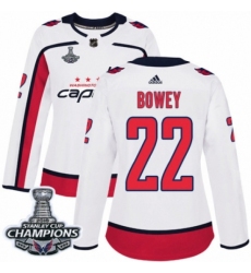 Women's Adidas Washington Capitals #22 Madison Bowey Authentic White Away 2018 Stanley Cup Final Champions NHL Jersey