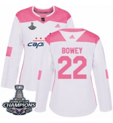 Women's Adidas Washington Capitals #22 Madison Bowey Authentic White Pink Fashion 2018 Stanley Cup Final Champions NHL Jersey