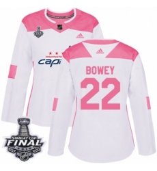 Women's Adidas Washington Capitals #22 Madison Bowey Authentic White/Pink Fashion 2018 Stanley Cup Final NHL Jersey