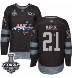Men's Adidas Washington Capitals #21 Dennis Maruk Authentic Black 1917-2017 100th Anniversary 2018 Stanley Cup Final NHL Jersey