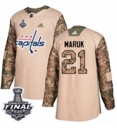 Men's Adidas Washington Capitals #21 Dennis Maruk Authentic Camo Veterans Day Practice 2018 Stanley Cup Final NHL Jersey