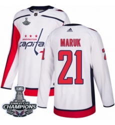 Men's Adidas Washington Capitals #21 Dennis Maruk Authentic White Away 2018 Stanley Cup Final Champions NHL Jersey