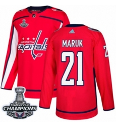 Men's Adidas Washington Capitals #21 Dennis Maruk Premier Red Home 2018 Stanley Cup Final Champions NHL Jersey