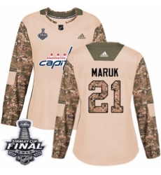 Women's Adidas Washington Capitals #21 Dennis Maruk Authentic Camo Veterans Day Practice 2018 Stanley Cup Final NHL Jersey