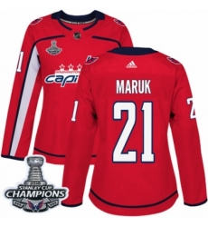 Women's Adidas Washington Capitals #21 Dennis Maruk Authentic Red Home 2018 Stanley Cup Final Champions NHL Jersey