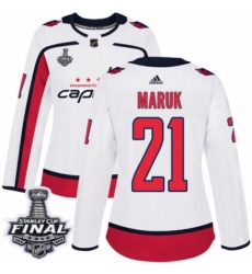 Women's Adidas Washington Capitals #21 Dennis Maruk Authentic White Away 2018 Stanley Cup Final NHL Jersey