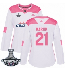 Women's Adidas Washington Capitals #21 Dennis Maruk Authentic White Pink Fashion 2018 Stanley Cup Final Champions NHL Jersey