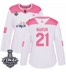 Women's Adidas Washington Capitals #21 Dennis Maruk Authentic White/Pink Fashion 2018 Stanley Cup Final NHL Jersey