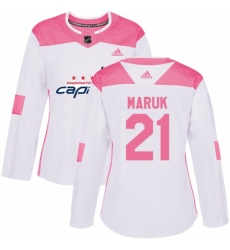 Women's Adidas Washington Capitals #21 Dennis Maruk Authentic White/Pink Fashion NHL Jersey