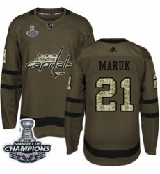 Youth Adidas Washington Capitals #21 Dennis Maruk Authentic Green Salute to Service 2018 Stanley Cup Final Champions NHL Jersey