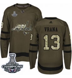 Men's Adidas Washington Capitals #13 Jakub Vrana Authentic Green Salute to Service 2018 Stanley Cup Final Champions NHL Jersey