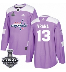 Men's Adidas Washington Capitals #13 Jakub Vrana Authentic Purple Fights Cancer Practice 2018 Stanley Cup Final NHL Jersey