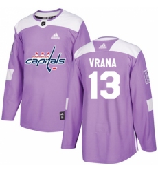 Men's Adidas Washington Capitals #13 Jakub Vrana Authentic Purple Fights Cancer Practice NHL Jersey