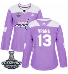 Women's Adidas Washington Capitals #13 Jakub Vrana Authentic Purple Fights Cancer Practice 2018 Stanley Cup Final Champions NHL Jersey