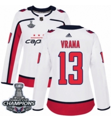 Women's Adidas Washington Capitals #13 Jakub Vrana Authentic White Away 2018 Stanley Cup Final Champions NHL Jersey