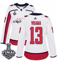 Women's Adidas Washington Capitals #13 Jakub Vrana Authentic White Away 2018 Stanley Cup Final NHL Jersey