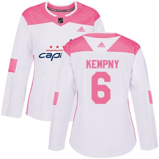 Women's Adidas Washington Capitals #6 Michal Kempny Authentic White Pink Fashion NHL Jersey Women's Adidas Washington Capitals #6 Michal Kempny Authentic White Pink Fashion NHL Jersey