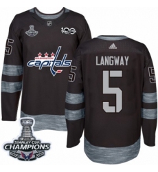 Men's Adidas Washington Capitals #5 Rod Langway Authentic Black 1917-2017 100th Anniversary 2018 Stanley Cup Final Champions NHL Jersey