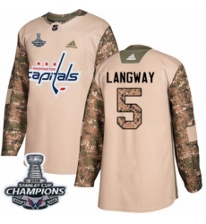 Men's Adidas Washington Capitals #5 Rod Langway Authentic Camo Veterans Day Practice 2018 Stanley Cup Final Champions NHL Jersey