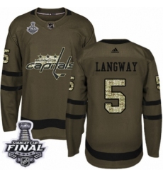 Men's Adidas Washington Capitals #5 Rod Langway Authentic Green Salute to Service 2018 Stanley Cup Final NHL Jersey