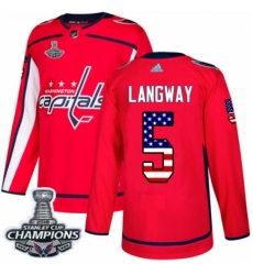 Men's Adidas Washington Capitals #5 Rod Langway Authentic Red USA Flag Fashion 2018 Stanley Cup Final Champions NHL Jersey