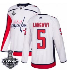 Men's Adidas Washington Capitals #5 Rod Langway Authentic White Away 2018 Stanley Cup Final NHL Jersey
