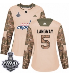 Women's Adidas Washington Capitals #5 Rod Langway Authentic Camo Veterans Day Practice 2018 Stanley Cup Final NHL Jersey