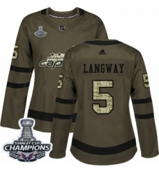 Women's Adidas Washington Capitals #5 Rod Langway Authentic Green Salute to Service 2018 Stanley Cup Final Champions NHL Jersey