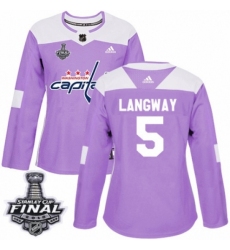 Women's Adidas Washington Capitals #5 Rod Langway Authentic Purple Fights Cancer Practice 2018 Stanley Cup Final NHL Jersey