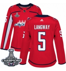 Women's Adidas Washington Capitals #5 Rod Langway Authentic Red Home 2018 Stanley Cup Final Champions NHL Jersey