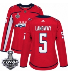 Women's Adidas Washington Capitals #5 Rod Langway Authentic Red Home 2018 Stanley Cup Final NHL Jersey