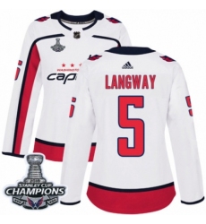 Women's Adidas Washington Capitals #5 Rod Langway Authentic White Away 2018 Stanley Cup Final Champions NHL Jersey