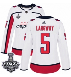 Women's Adidas Washington Capitals #5 Rod Langway Authentic White Away 2018 Stanley Cup Final NHL Jersey