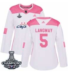 Women's Adidas Washington Capitals #5 Rod Langway Authentic White Pink Fashion 2018 Stanley Cup Final Champions NHL Jersey